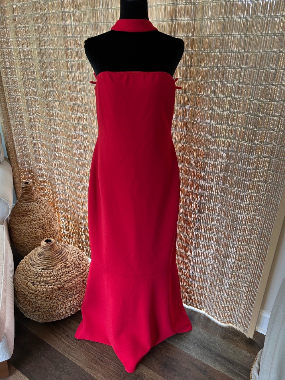 NWT Red Bonded Crepe Strapless Mermaid w/choker Liv Foster Ladies gown Size 14